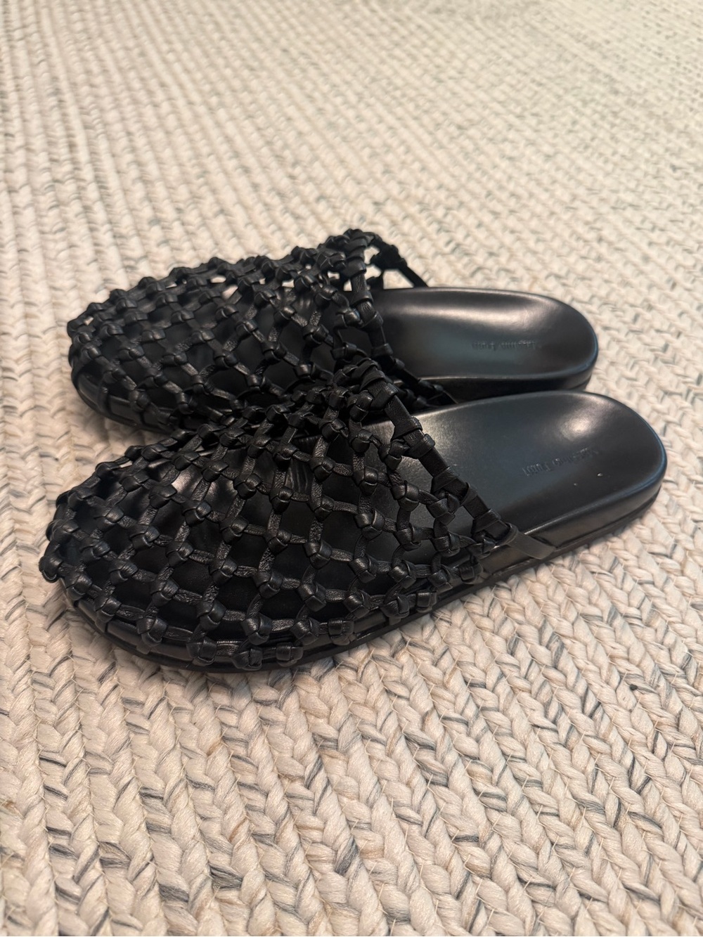 Massimo Dutti Black Woven Leather Mule Clogs